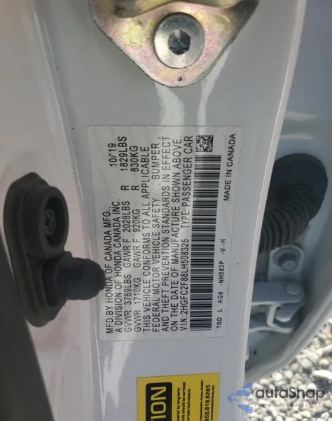 2020 Honda Civic Sport from USA, damaged, VIN 2HGFC2F88LH508325